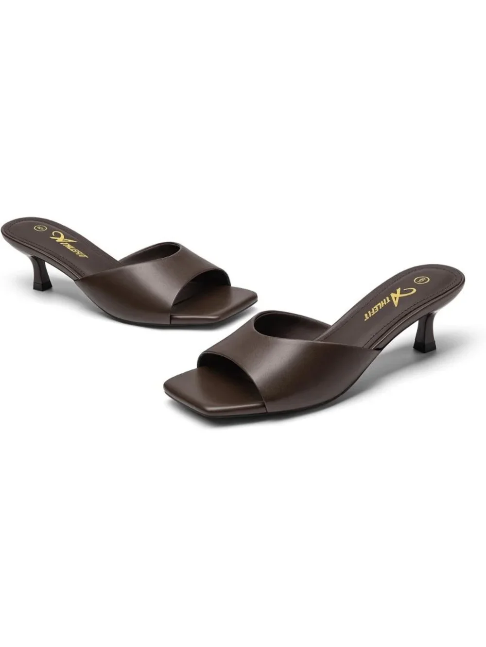 Women's Brown Sandals Square Open Toe Low Heels Comfortable Kitten Heels Shoes